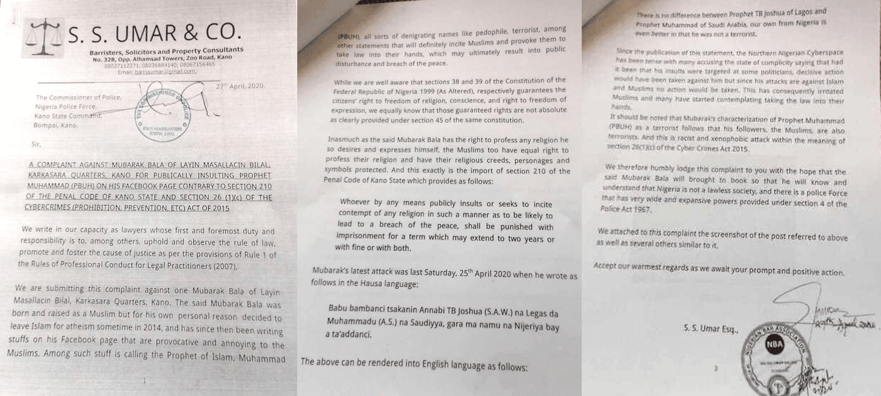 Mubarak Complaint